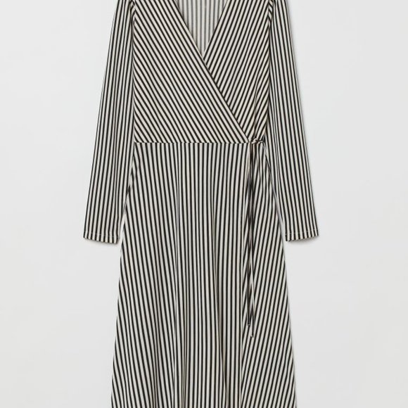 H&M black and white striped wrap dress *never worn* - Picture 1 of 2